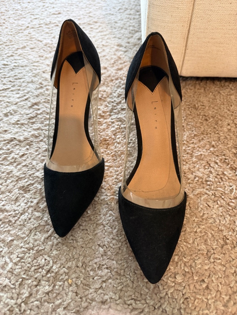 Leith Black Pointed-Toe Pumps with Clear Side Panels